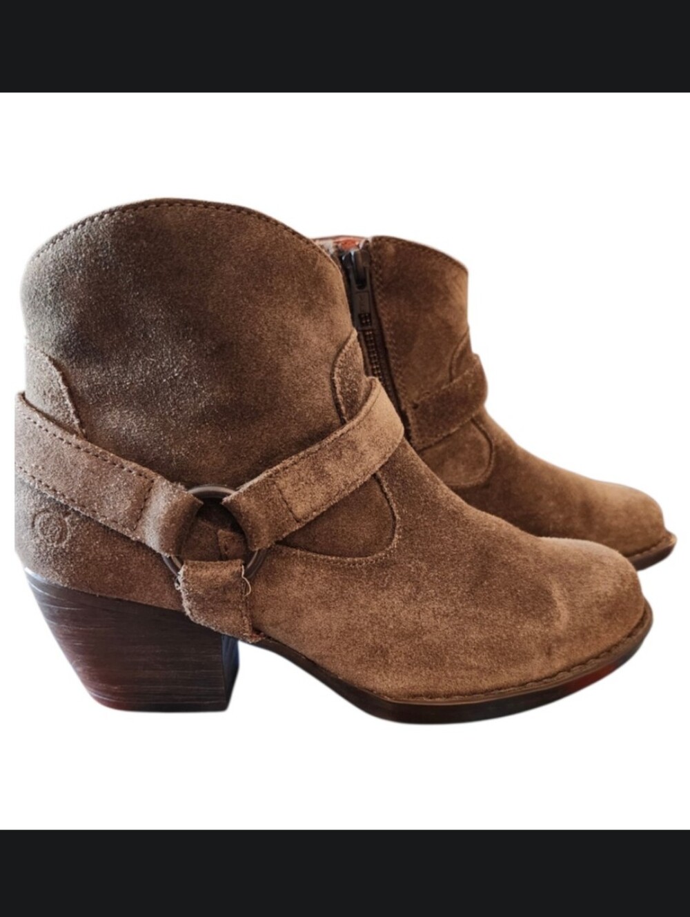 Born Carmel Harness Ankle Boots Booties Olive Suede Western 7.5 New